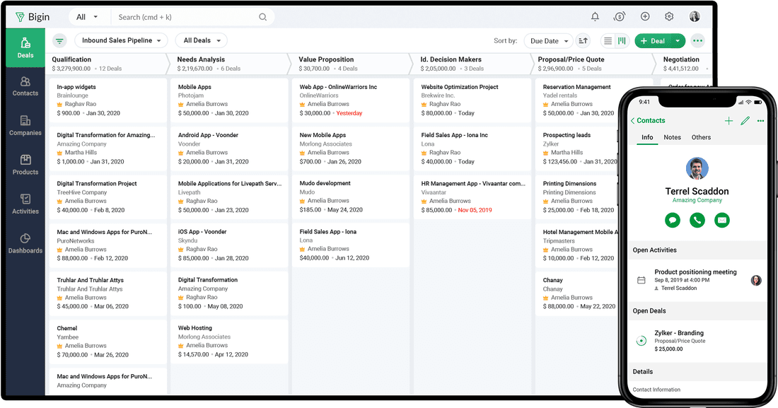 New version of Zoho Bigin - CRM for small and medium-sized companies